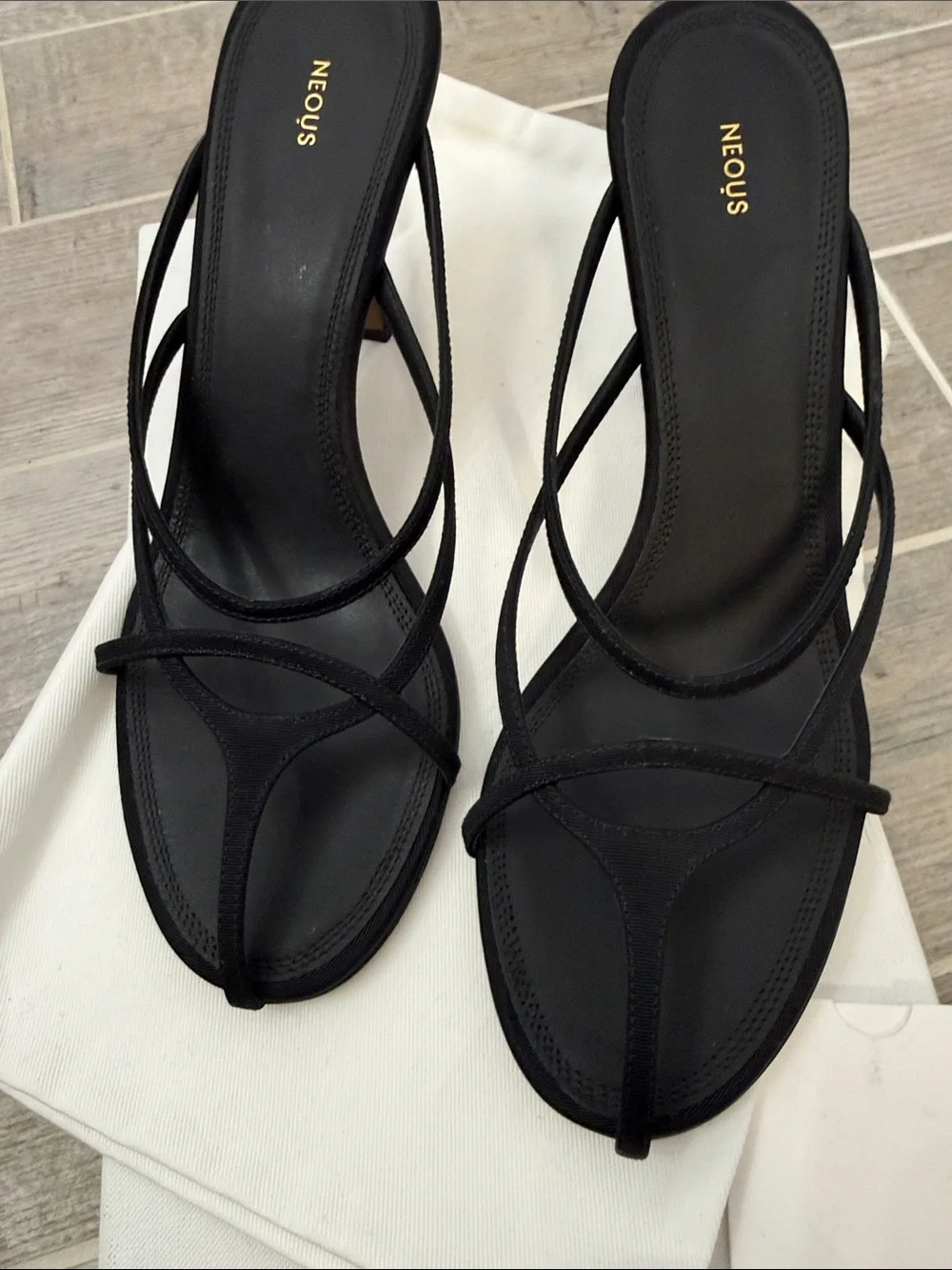 NEOUS Black Strappy Heeled Slide Sandals